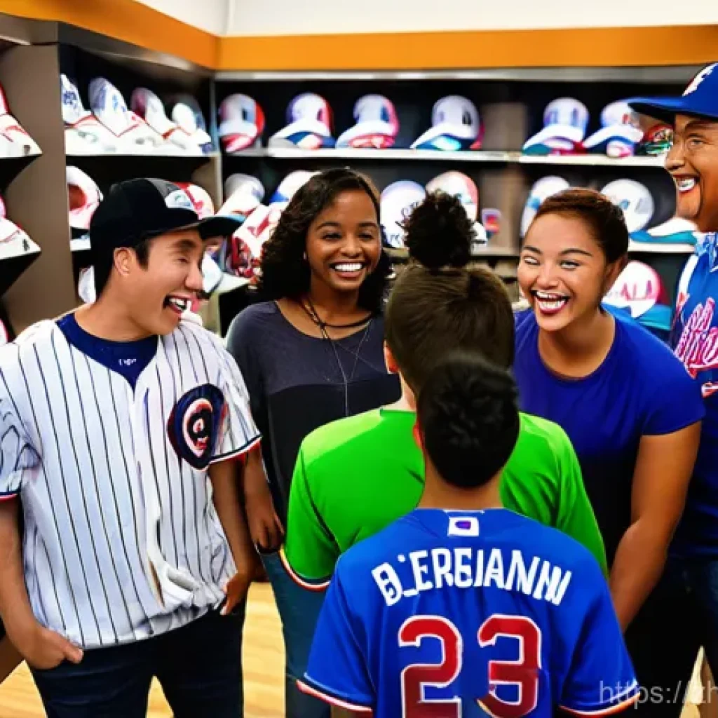 야구 관련 비즈니스 아이디어 - **Prompt:** A diverse group of excited baseball fans, including adults and teenagers, inside a brigh...