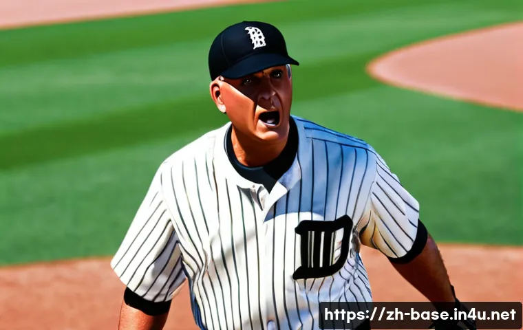 야구 심판의 신호 배우기 - A detailed scene of a professional baseball umpire on the field demonstrating the &ldquo;safe&rdquo; signal, wea...