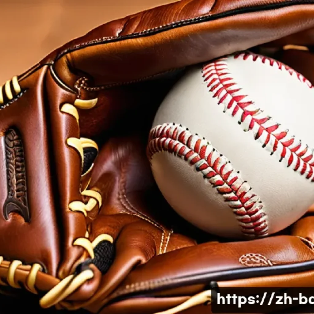 야구용품 DIY 방법 - A detailed close-up of a handcrafted baseball glove made from medium-hardness cowhide leather, showc...