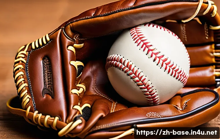 야구용품 DIY 방법 - A detailed close-up of a handcrafted baseball glove made from medium-hardness cowhide leather, showc...