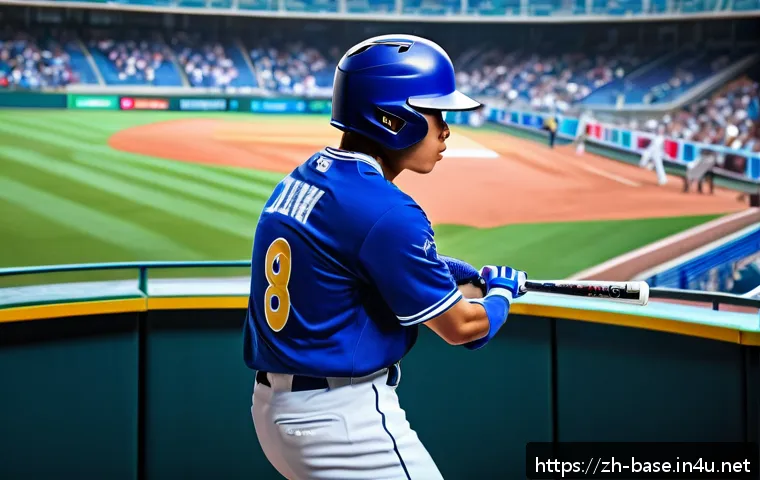 야구 관련 서적 소개 - A dynamic baseball game scene focusing on a batter preparing to hit with intense concentration, wear...