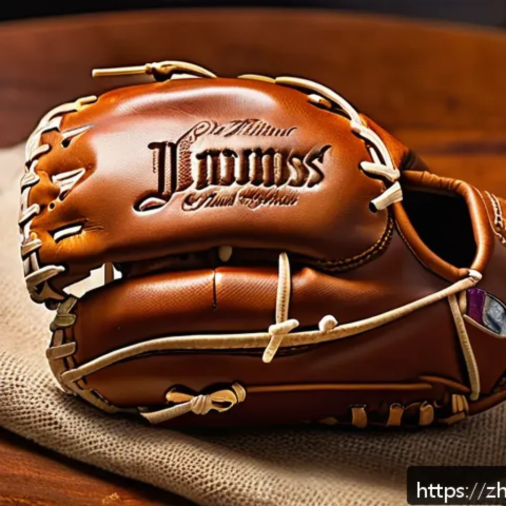 야구 글러브 길들이는 방법 - A detailed close-up of a premium natural cowhide baseball glove being gently treated with glove oil,...